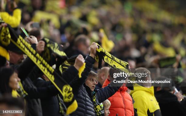 Fans of Dortmund show their support prior to the Bundesliga match between Borussia Dortmund and VfL Bochum 1848 at Signal Iduna Park on November 05,...