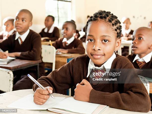 african students at school - african school kids stockfoto's en -beelden
