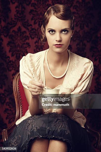 retro cafe girl - 1930s woman stock pictures, royalty-free photos & images