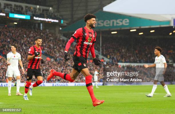 Philip Billing of AFC Bournemouth celebrates after scoring their team's second goal during the Premier League match between Leeds United and AFC...