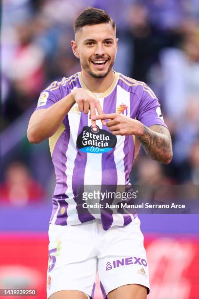 Javier Sanchez of Real Valladolid celebrates after scoring goal during the LaLiga Santander match between Real Valladolid CF and Elche CF at Estadio...