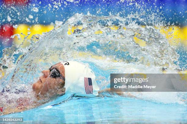 Jojo Ramey of the United States competes in the Women's 200m Backstroke heats on Day 3 of the FINA Swimming World Cup 2022 Leg 3 at Indiana...