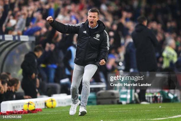 Jesse Marsch, Manager of Leeds United celebrates after their sides third goal during the Premier League match between Leeds United and AFC...