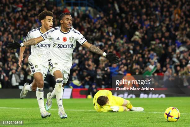 Crysencio Summerville of Leeds United celebrates after scoring their team's fourth goal during the Premier League match between Leeds United and AFC...