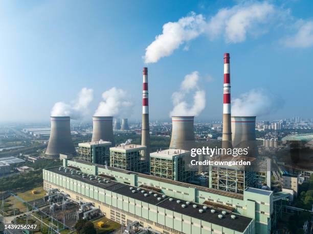 aerial view of thermal power generation - coal fired power station stock pictures, royalty-free photos & images