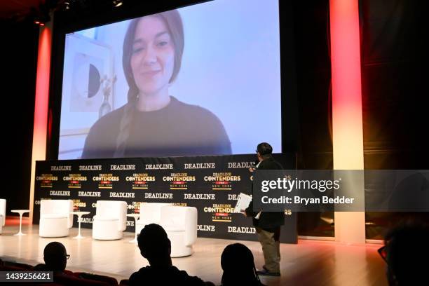 Justine Ciarrocchi and Anthony D'Alessandro speak onstage during Deadline Contenders Film: New York on November 05, 2022 in New York City.