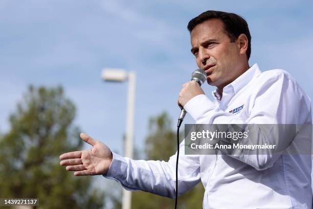 Nevada Republican U.S. Senate nominee Adam Laxalt speaks at a campaign event on November 05, 2022 in Las Vegas, Nevada. Laxalt, a former Attorney...