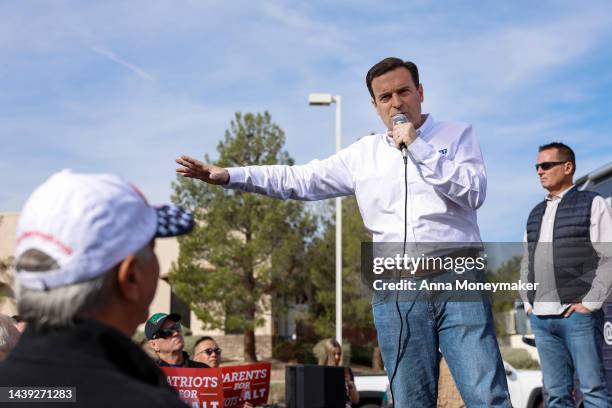 Nevada Republican U.S. Senate nominee Adam Laxalt speaks at a campaign event on November 05, 2022 in Las Vegas, Nevada. Laxalt, a former Attorney...