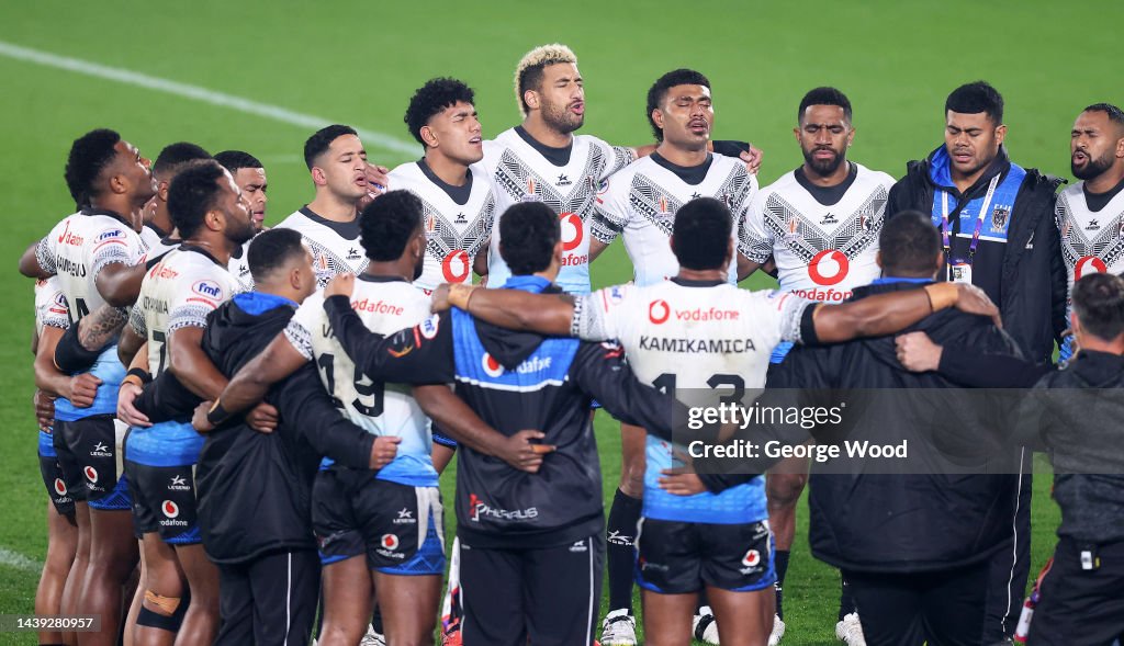 Values Rugby Fiji Players of Fiji huddle ahead of the Rugby League World Cup Quarter ...