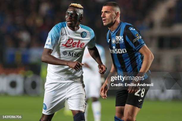 Victor Osimhen of SSC Napoli and Merih Demiral of Atalanta BC look on during the Serie A match between Atalanta BC and SSC Napoli at Gewiss Stadium...
