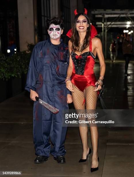 Nathan Falco Briatore and model Elisabetta Gregoraci are seen arriving to Heidi Klum's 21st Annual Halloween Party at Sake No Hana at Moxy Lower East...