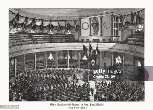 parliamentary session, st paul's church, frankfurt/main, wood engraving, published 1893 - halifax nova scotia stock illustrations