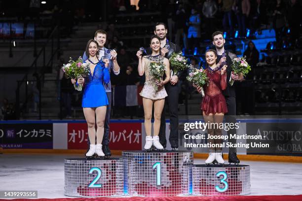 Camille Kovalev and Pavel Kovalev of France, Deanna Stellato-Dudek and Maxime Deschamps of Canada and Annika Hocke and Robert Kunkel of Germany pose...