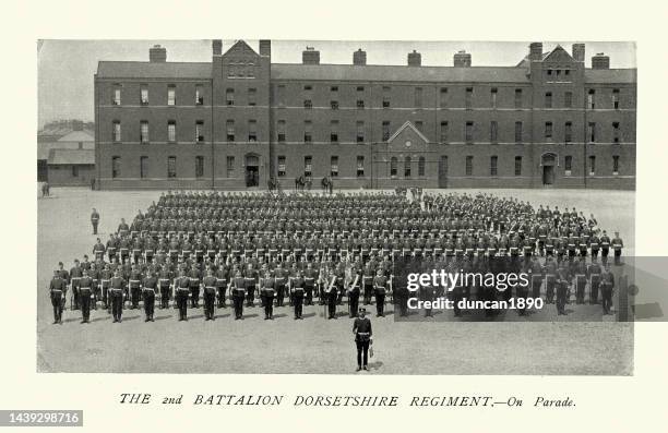 das 2. bataillon dorsetshire regiment auf parade, viktorianisch-britische armee, 1890er, 19. jahrhundert - infanterie stock-grafiken, -clipart, -cartoons und -symbole