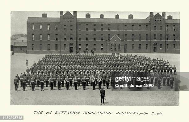 the 2nd battalion dorsetshire regiment on parade, victorian british army, 1890s, 19th century - british military stock illustrations