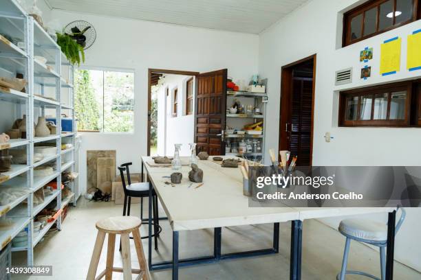 empty ceramics workshop - earthenware stock pictures, royalty-free photos & images
