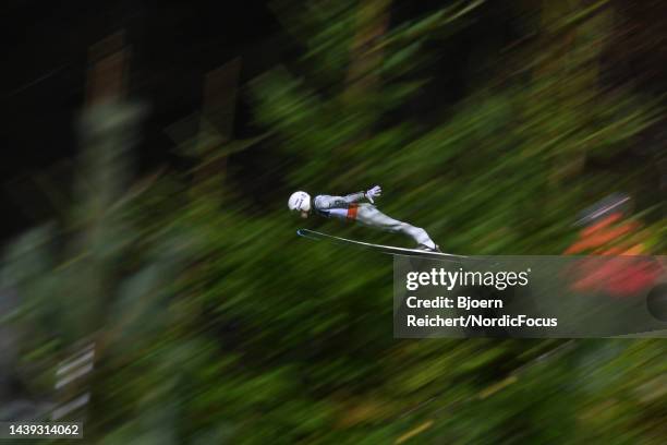 Keiichi Sato of Japan competes in the Fis Ski Jumping World Cup Wisla on November 5, 2022 in Wisla, Poland.
