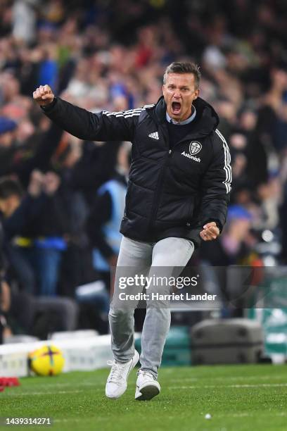 Jesse Marsch, Manager of Leeds United celebrates after their sides second goal during the Premier League match between Leeds United and AFC...
