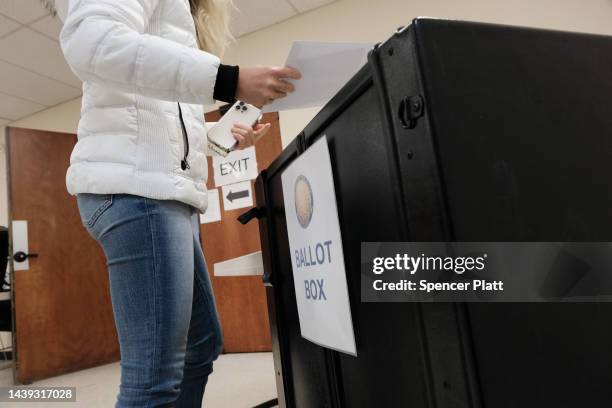 People cast early ballots for the upcoming midterm elections at a polling station on November 05, 2022 in Anchorage, Alaska. Early and absentee...