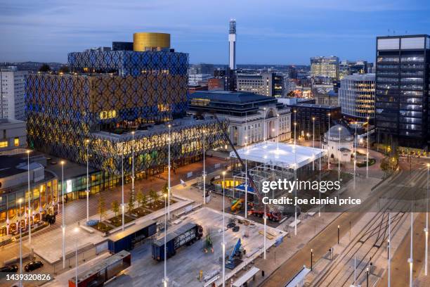 night, library of birmingham, centenary square, birmingham, west midlands, england - birmingham public library stock pictures, royalty-free photos & images