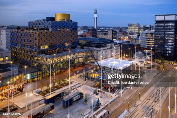 night, library of birmingham, centenary square, birmingham, west midlands, england - birmingham west midlands stock pictures, royalty-free photos & images