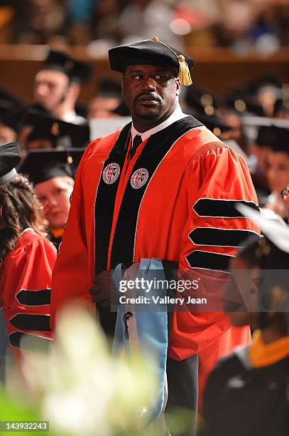 Shaquille O'Neal receives doctoral degree in education from Barry University at James L Knight Center on May 5, 2012 in Miami, Florida.