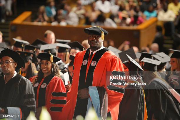 Shaquille O'Neal receives doctoral degree in education from Barry University at James L Knight Center on May 5, 2012 in Miami, Florida.