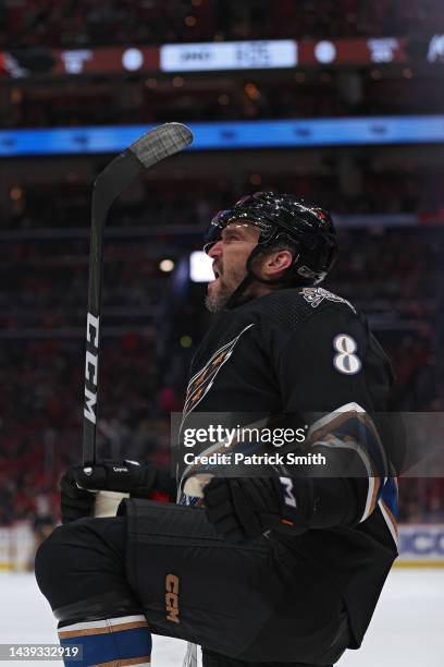 Alex Ovechkin of the Washington Capitals celebrates his goal against the Arizona Coyotes during the second period at Capital One Arena on November...