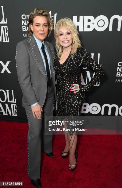 Brandi Carlile and Dolly Parton attend the 37th Annual Rock & Roll Hall of Fame Induction Ceremony at Microsoft Theater on November 05, 2022 in Los...