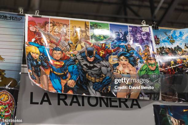 Wall of DC Comics Characters at the Madrid Cómic Pop Up 2022 at Ifema on November 05, 2022 in Madrid, Spain.