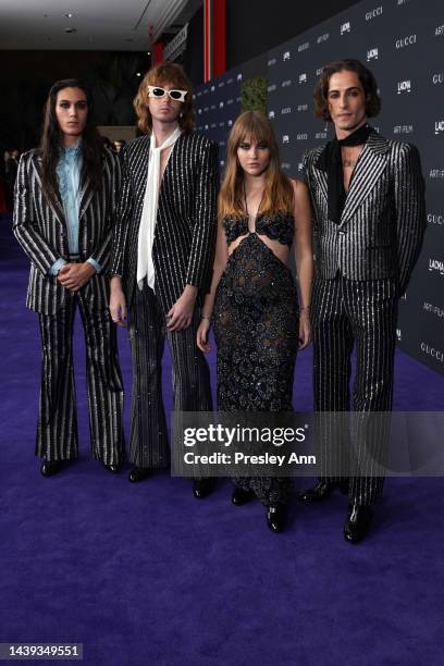 Ethan Torchio, Thomas Raggi, Victoria De Angelis, and Damiano David of Måneskin, all wearing Gucci, attend the 2022 LACMA ART+FILM GALA Presented By...