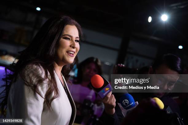 Mexican actress Arleth Terán speaks during a press conference at El Telon de Asfalto on November 5, 2022 in Mexico City, Mexico.