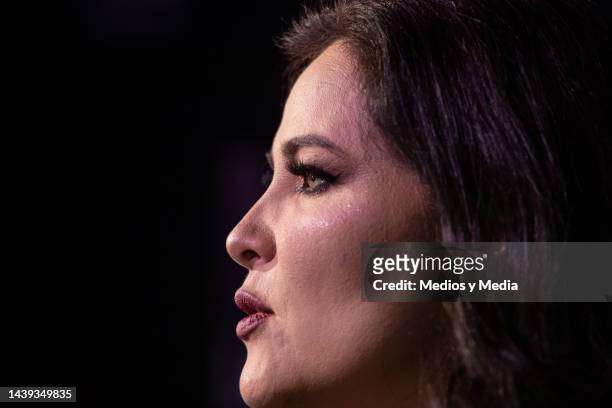 Mexican actress Arleth Terán speaks during a press conference at El Telon de Asfalto on November 5, 2022 in Mexico City, Mexico.