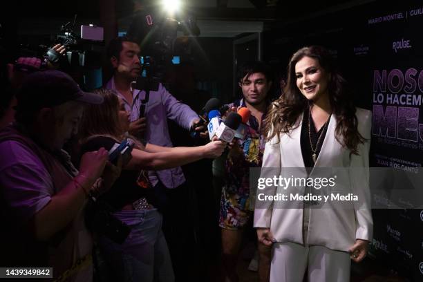 Mexican actress Arleth Terán speaks during a press conference at El Telon de Asfalto on November 5, 2022 in Mexico City, Mexico.