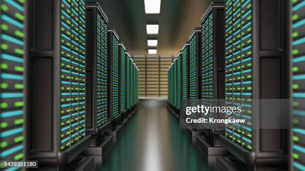 3d rendering of large server room. - supercomputer stock-fotos und bilder