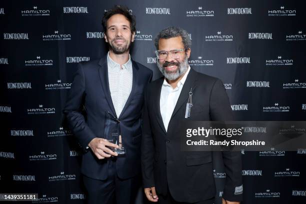 Honoree Guillaume Rocheron and Jordan Peele pose backstage during the 12th Hamilton Behind The Camera Awards hosted by Los Angeles Confidential...