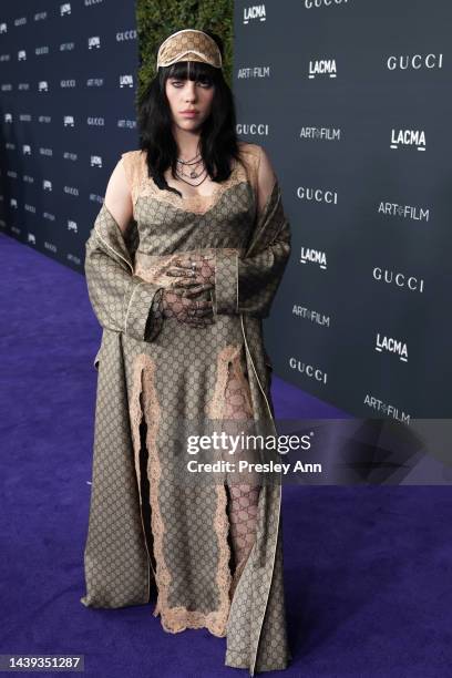 Billie Eilish, wearing Gucci, attends the 2022 LACMA ART+FILM GALA Presented By Gucci at Los Angeles County Museum of Art on November 05, 2022 in Los...