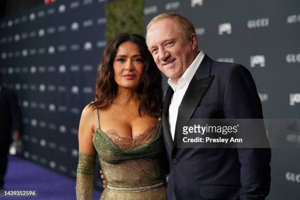 François-Henri Pinault and Salma Hayek, both wearing Gucci, attend the 2022 LACMA ART+FILM GALA Presented By Gucci at Los Angeles County Museum of...