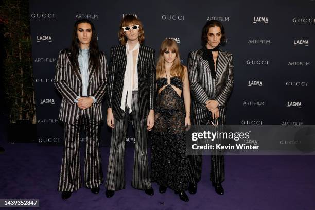 Ethan Torchio, Thomas Raggi, Victoria De Angelis, and Damiano David of Måneskin attends the 11th Annual LACMA Art + Film Gala at Los Angeles County...