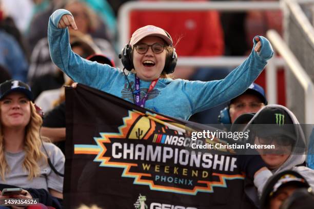 Fans cheer during the NASCAR Xfinity Series Championship at Phoenix Raceway on November 05, 2022 in Avondale, Arizona.