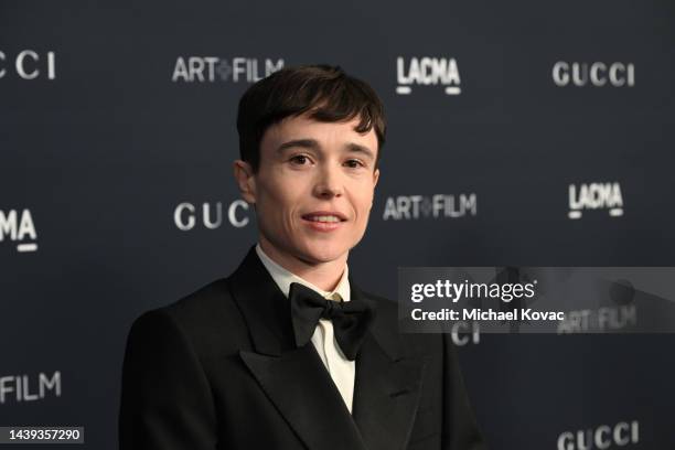 Elliot Page, wearing Gucci, attends the 2022 LACMA ART+FILM GALA Presented By Gucci at Los Angeles County Museum of Art on November 05, 2022 in Los...