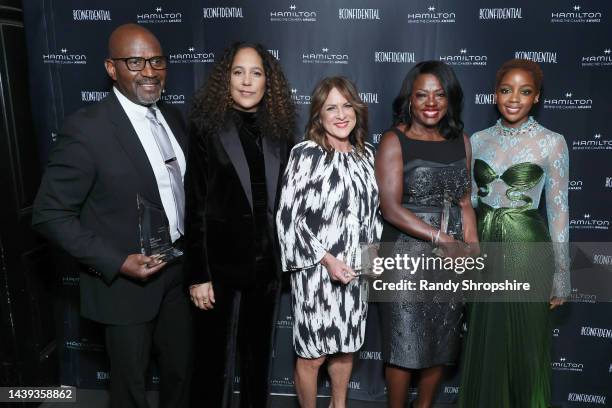 Julius Tennon, Gina Prince-Bythewood, Cathy Schulman, Viola Davis, and Thuso Mbedu pose backstage during the 12th Hamilton Behind The Camera Awards...