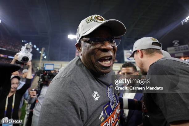 Manager Dusty Baker Jr. Of the Houston Astros celebrates after defeating the Philadelphia Phillies 4-1 to win the 2022 World Series in Game Six of...