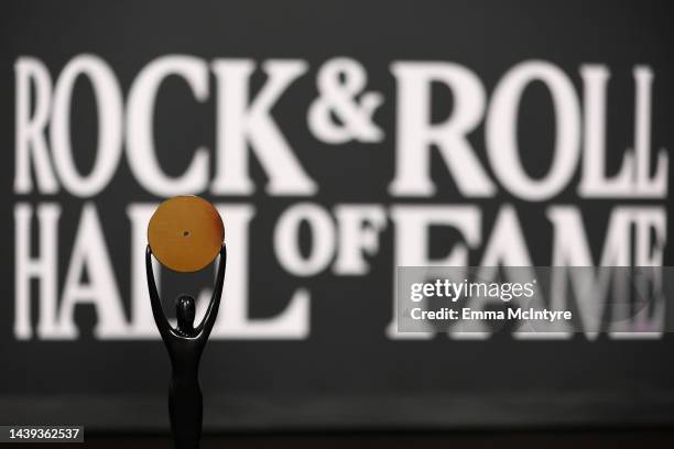 General view of the award in the press room during the 37th Annual Rock & Roll Hall of Fame Induction Ceremony at Microsoft Theater on November 05,...
