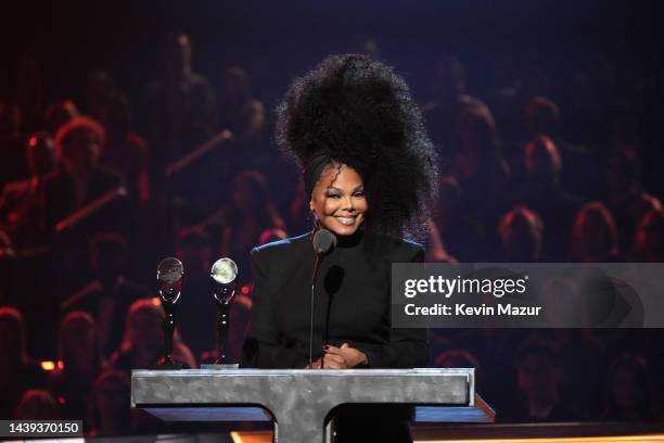 Janet Jackson speaks onstage during the 37th Annual Rock & Roll Hall of Fame Induction Ceremony at Microsoft Theater on November 05, 2022 in Los...