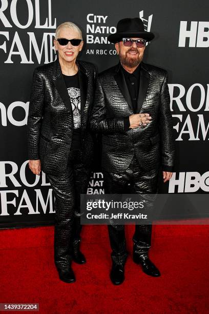 Annie Lennox and Dave Stewart of Eurythmics attend the 37th Annual Rock & Roll Hall Of Fame Induction Ceremony at Microsoft Theater on November 05,...