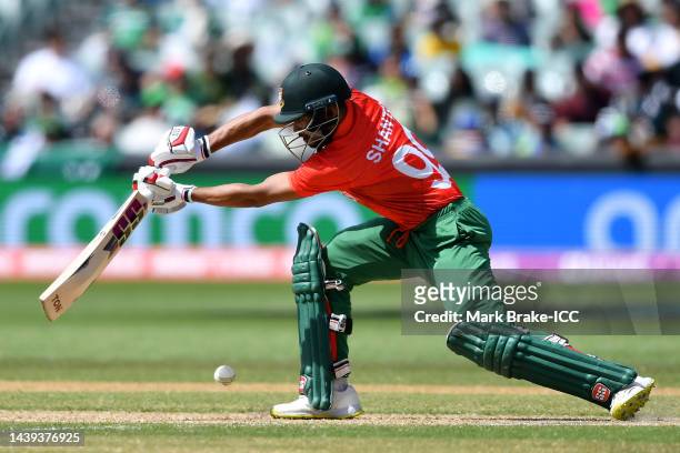 Najmul Hossain Shanto of Bangladesh bats during the ICC Men's T20 World Cup match between Pakistan and Bangladesh at Adelaide Oval on November 06,...
