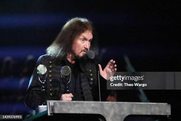 Inductee Les Binks of Judas Priest speaks onstage during the 37th Annual Rock & Roll Hall of Fame Induction Ceremony at Microsoft Theater on November...