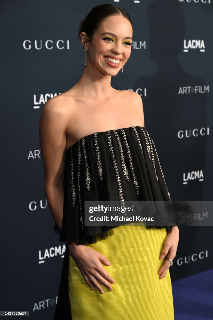 Claudia Sulewski, wearing Gucci, attends the 2022 LACMA ART+FILM GALA