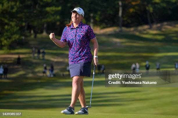 Gemma Dryburgh of Scotland celebrates winning the tournament on the 18th green during the final round of the TOTO Japan Classic at Seta Golf Course...